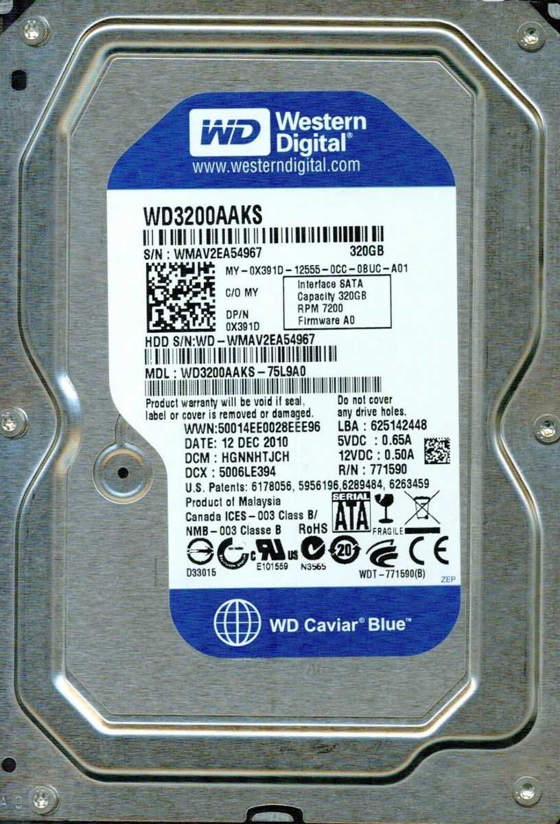 WD3200AAKS-75L9A0 DCM: HGNNHTJCH WESTERN DIGITAL SATA 320GB DEC