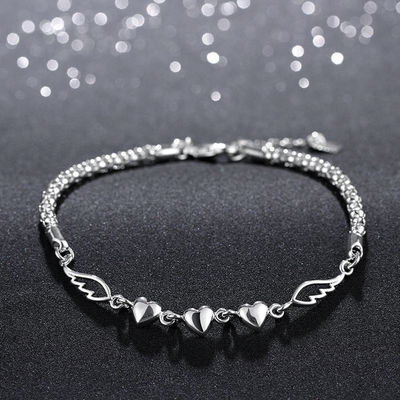 Fashion 925 Sterling Silver Women Charm Love Heart Beads Bracelet Jewelry