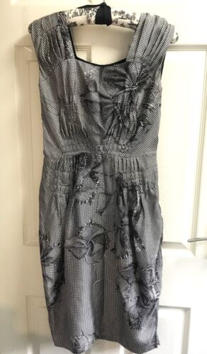 CHRISTIAN DIOR JOHN GALLIANO Light VINTAGE SILK Houndstooth Dress 4 US / 8 UK - Picture 2 of 11