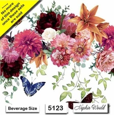 (5123) TWO Paper BEVERAGE / COCKTAIL Decoupage Art Craft Napkins  FLOWERS MIXED