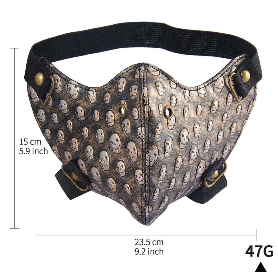 Punk Skull Cycling Leather Mask Half Face Breathable Motorcycle Masks Halloween - Image 2 of 2