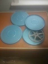 Vintage Compco 7" Reelane Metal Film Reel 8mm Lot of 3 AQUA Blue Green with film