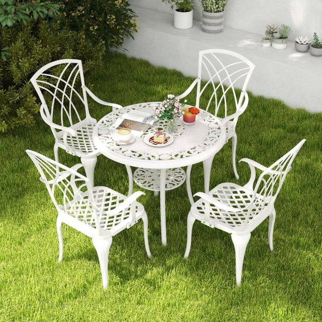 Garden Cast Aluminum set White Patio chairs with Table