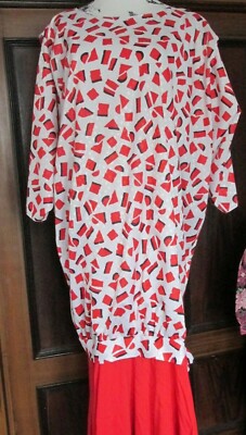 rot-weißes  Kleid langarm mit schwingendem Rock Gr 48 