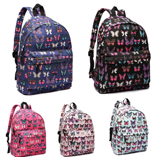 Girls Canvas Butterfly A4 Print School Bag Ladies Backpack Travel Rucksack - Picture 1 of 43