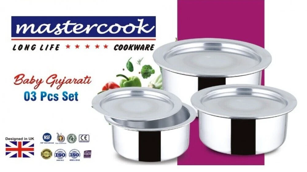 Gujrati 3pcs Cooking Pot Aluminium Stock Soup Stew Curry Pot Casserole With Lid