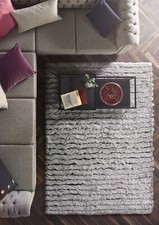 Image of 3D Carved Rug Soft Silky Fluffy Living Room Glamour Shaggy Rug