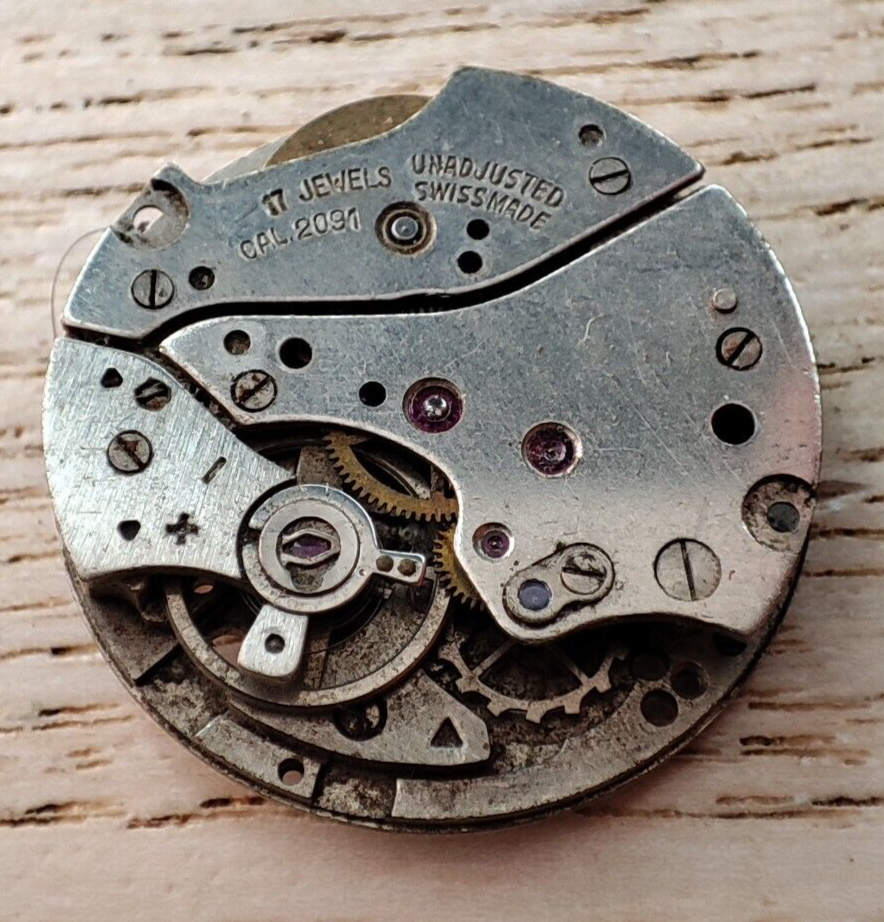 Vintage Watch Movement Cal 2091 19.7mm for Parts Repair