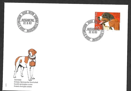 SWITZERLAND 1983 FIRST DAY COVER # 741, SWISS KENNEL CLUB CENTENARY !! FF08