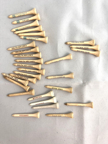 Vintage Wood Golf Tees Advertising Promo Lot Budweiser American Express Delta