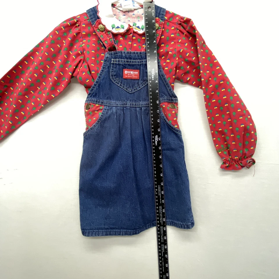 VTG OSHKOSH B'GOSH DENIM OVERALL DRESS HOUSE TREE Jumper /shirt Girls SZ 6X - Image 4 of 4