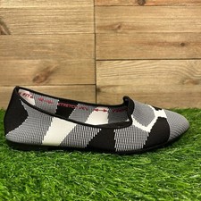 Skechers Cleo 2.0 Womens 6 M Black White Shoes Flats Stretch Knit Casual Comfort