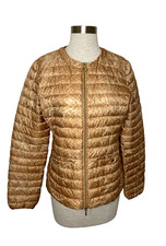 Geox Respira Jacket Womens Size Small Lightweight Puffer Beige & Gold Zip Front