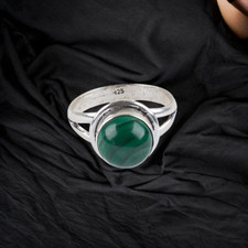 Green Malachite Gemstone Round 925 Sterling Silver Handmade Jewelry Ring Gift