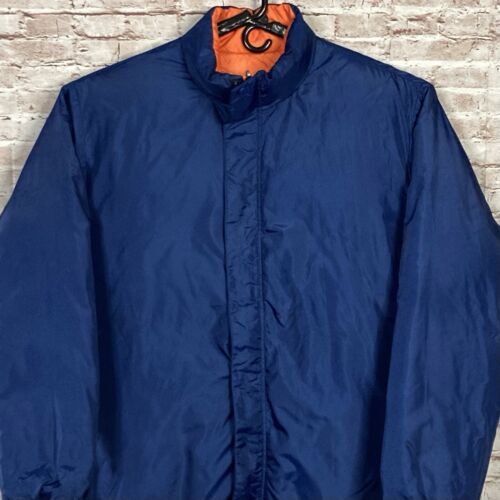 LL Bean Jacket Mens LT Orange Blue Reversible Coat Goose Down Filled Puffer NICE - Picture 2 of 15