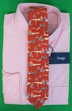 Drake's Red Multi Sailboat Motif Silk Tie Made In England (NWT)