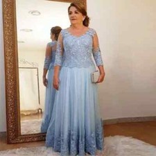 Light Sky Blue Mother of The Bride Dresses Appliques Evening Wedding Guest Gowns
