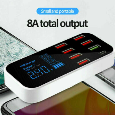 8-port USB Car Display Charger Station Hub for iPhone Samsung QC3.0 FAST Type-C