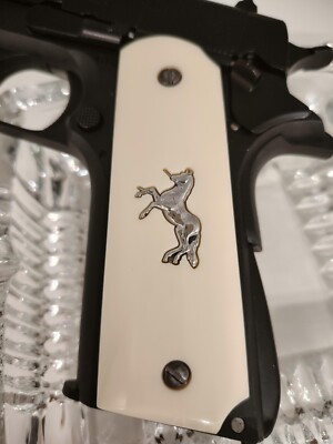 Colt bonded ivory 1911 grips silver metal horse Government