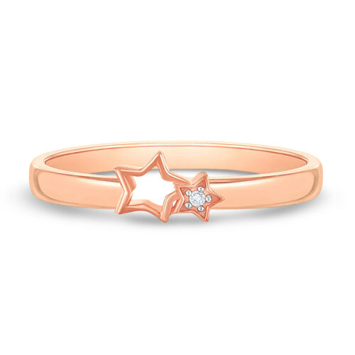 925 Sterling Silver Rose Gold Flashed Double Open Star Ring for Teen Girls SZ 7 - Zdjęcie 1 z 4