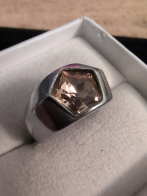 Heavy Sterling 925 4ct Hexagon Cut Morganite Ring Artisan Crafted Amazing Sz 6.5