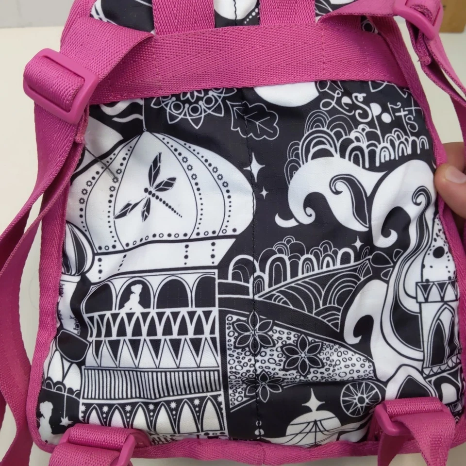 LeSportsac Mini Backpack Black White Pink Trim Fairy Tale Silhouette Print Bag - Image 3 of 4