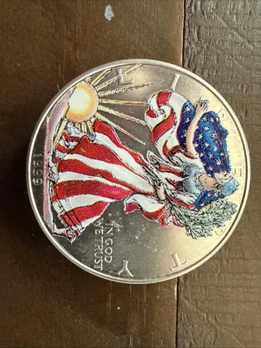 1999 Painted Walking Liberty American Eagle One Dollar Coin 1 Oz Fine Silver !!!