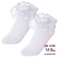 Pistha Pairs Girls Ruffle Lace Socks Toddler Frilly Dress 4-6 Years 2 White