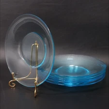 Crystal Azure Blue Bread Snack Plate 6" OD Vintage Glass Price Per Plate