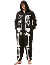 Adult Men's Skeleton Halloween Costume - Unisex Skeleton jumpsuit Plush Pajam...