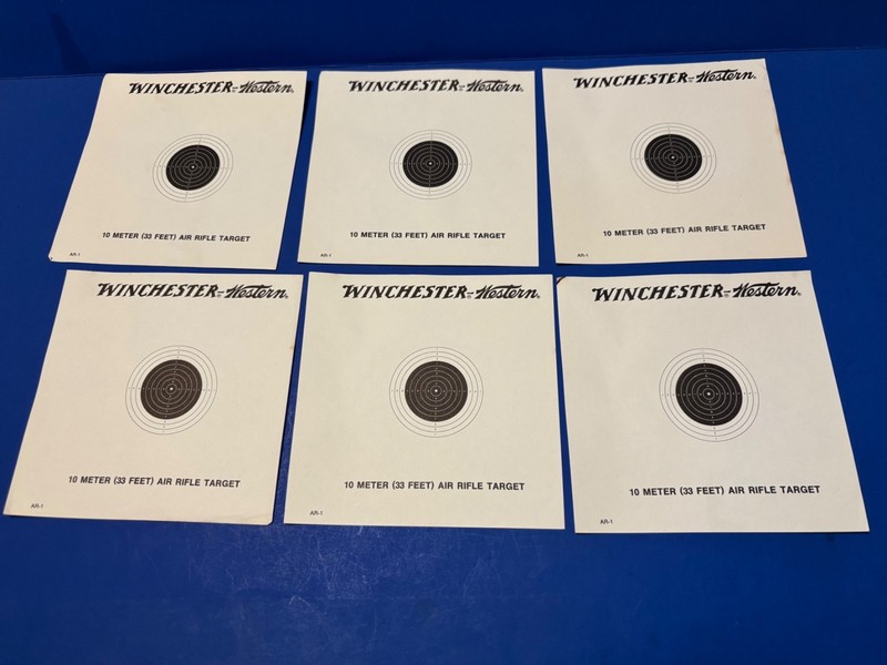VINTAGE LOT OF SIX  WINCHESTER WESTERN AIR RIFLE PAPER TARGETS 33 FEET, 10 METER