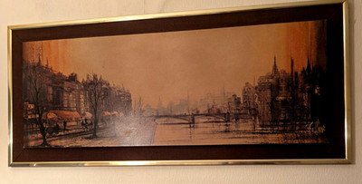 Großer Vintage Druck Café Quai von Ron Folland gerahmt Pariser Straßenszene 1970