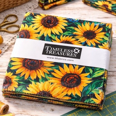 Timeless Treasures Sunflower Symphony 10'' Squares Cotton Fabric Bundle