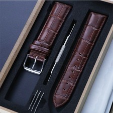 Crocodile Grain Pin Buckle Watch Strap Genuine Leather band 14mm-22mm with box