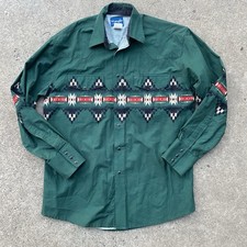 Wrangler Green Aztec Brushpopper Western Pearl snap Shirt Large