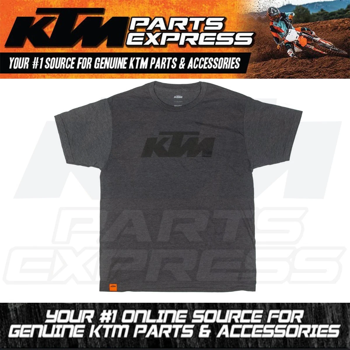 NEW KTM LOGO TEE CHARCOAL HEATHER 48% POLY/52% COTTON SIZE SMALL