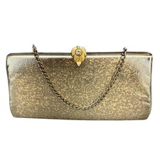 Vintage Gold Metallic Leaf Shaped Clasp Detachable Chain Strap Clutch Purse
