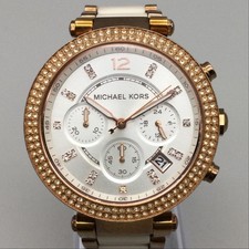 Michael Kors Parker Watch Women Rose Gold Tone Chronograph New Battery 6.25"