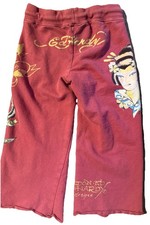 Vtg Ed Hardy Kids Y2K Cottagecore Sweat Pants Sz 2 Burgundy Gold birds Rare HTF