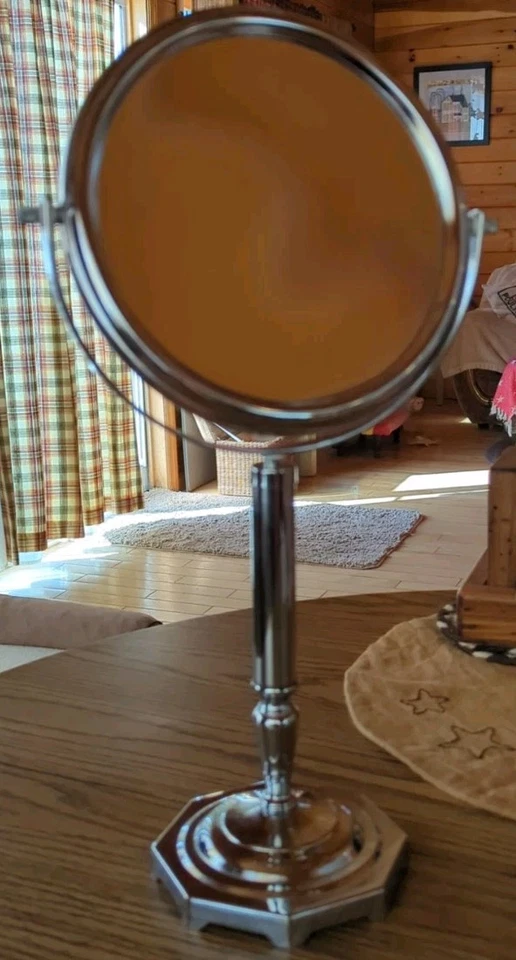 Vintage Chrome Vanity Makeup Regular & Magnifying Mirror Double Sided Table - image 2 of 4