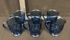 6 Vintage Anchor Hocking Cobalt Blue Glass 5" Footed Pedestal Coffee Mug 16oz