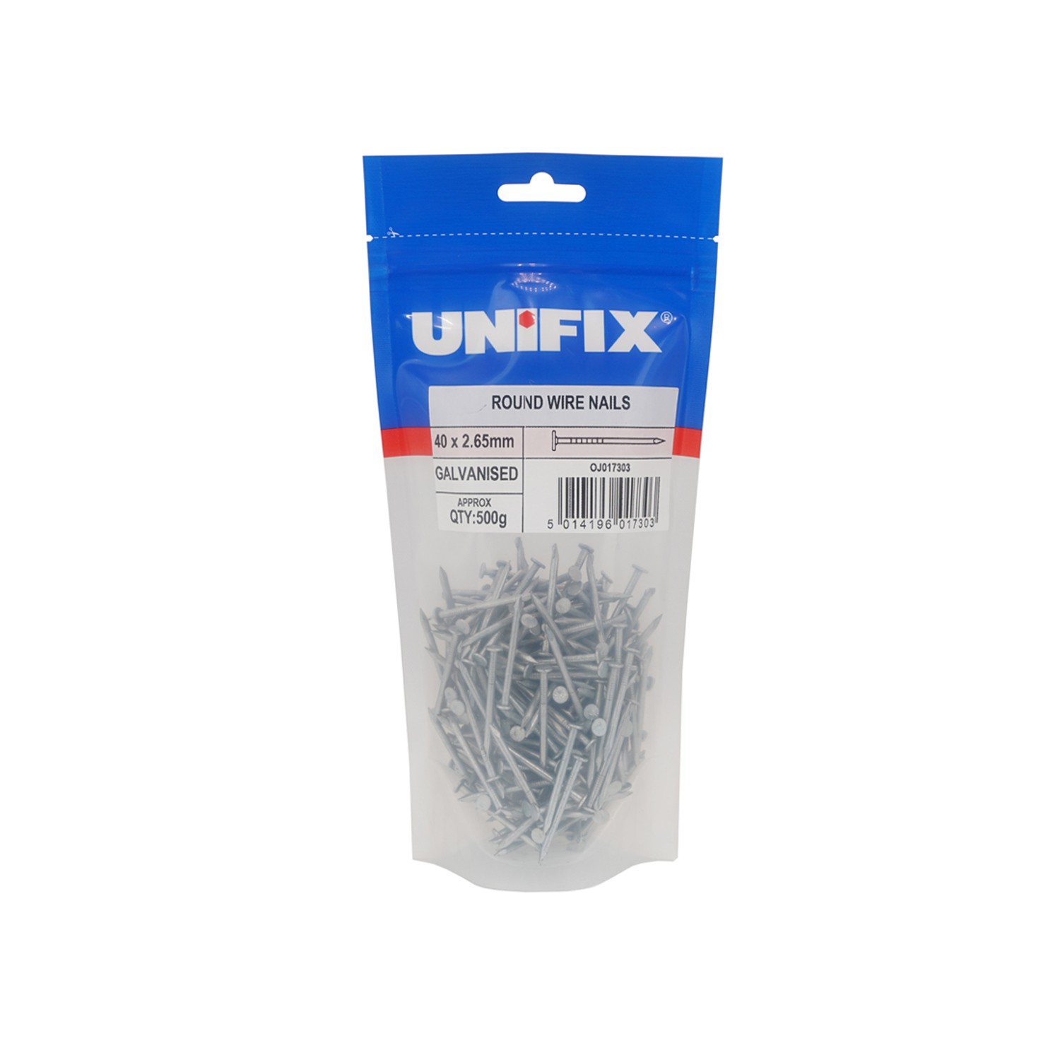 Unifix Galv Round Wire Nails 50 x 2.65mm - POU9GALVRWN/110 - Box of 5