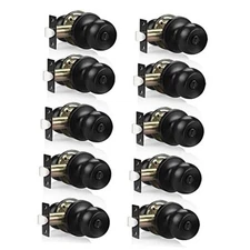  Bath/Bed Door Knobs Flat Finish, Round Ball Privacy Door Knobs, 10 Pack Black