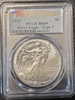 2021 PCGS MS69 $1 Silver Eagle - Type 2 First Strike Flag Label