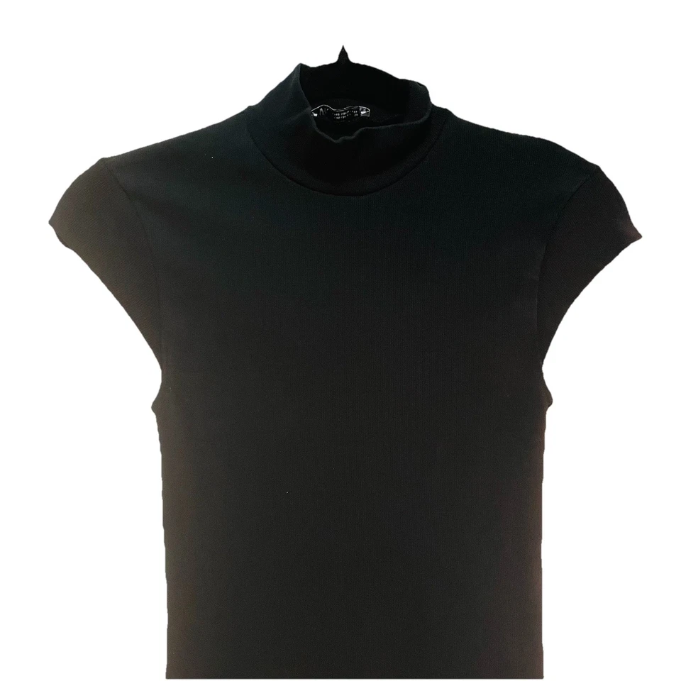 Vestido midi ceñido al cuerpo mangas gorra cuello alto negro ZARA talla M Foto 4 de 4