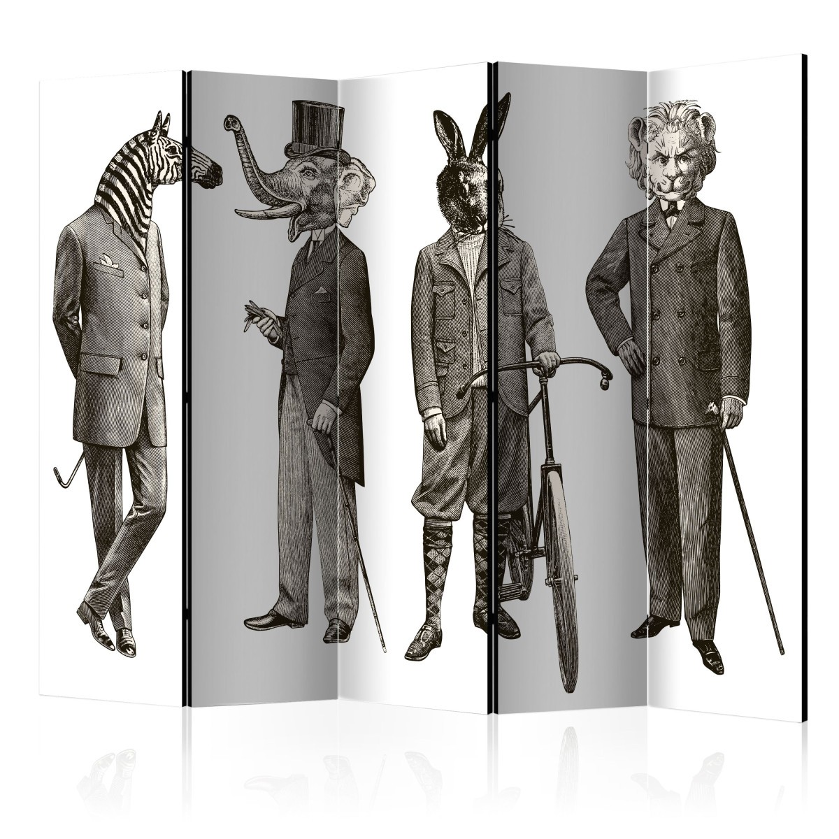 Paravent 5 volets Elegant Zoo 172x225 cm en toile de salon