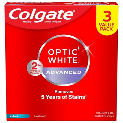 Colgate Optic White Advanced Hydrogen Peroxide Toothpaste, 3 Pack