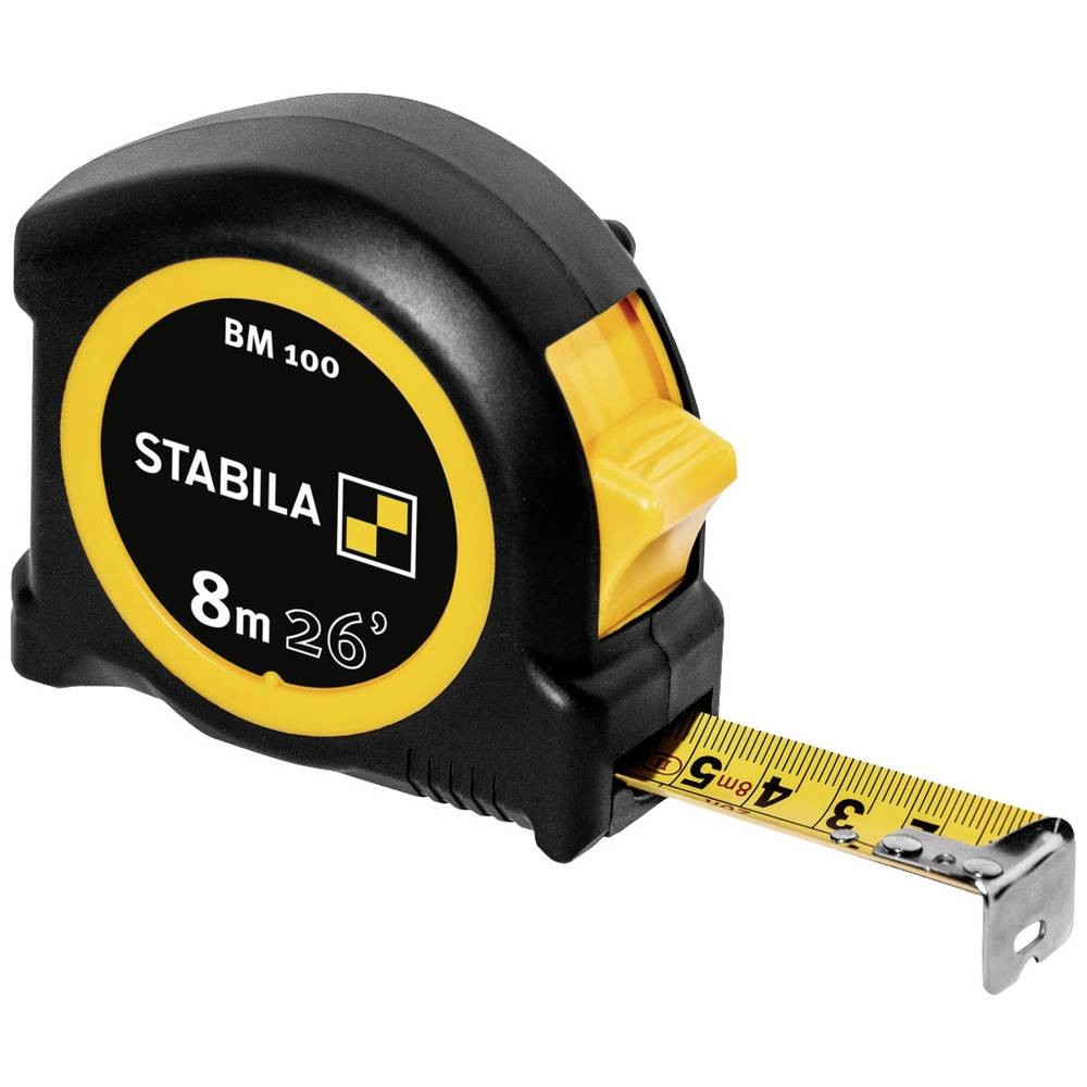 Mètre-ruban Stabila BM 100 cm inch 19580 de 8 m en boîtier ABS jaune et noir