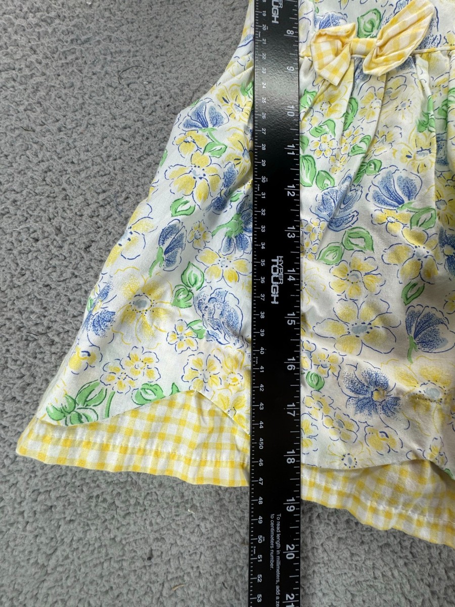 Young Land Baby Gingham Collar Puff Sleeve Belted Dress Yellow