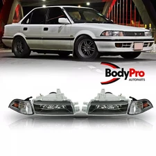 For 1988-1992 Toyota Corolla Sedan EE90-E92-AE90 Headlight Black Lamp Left+Right